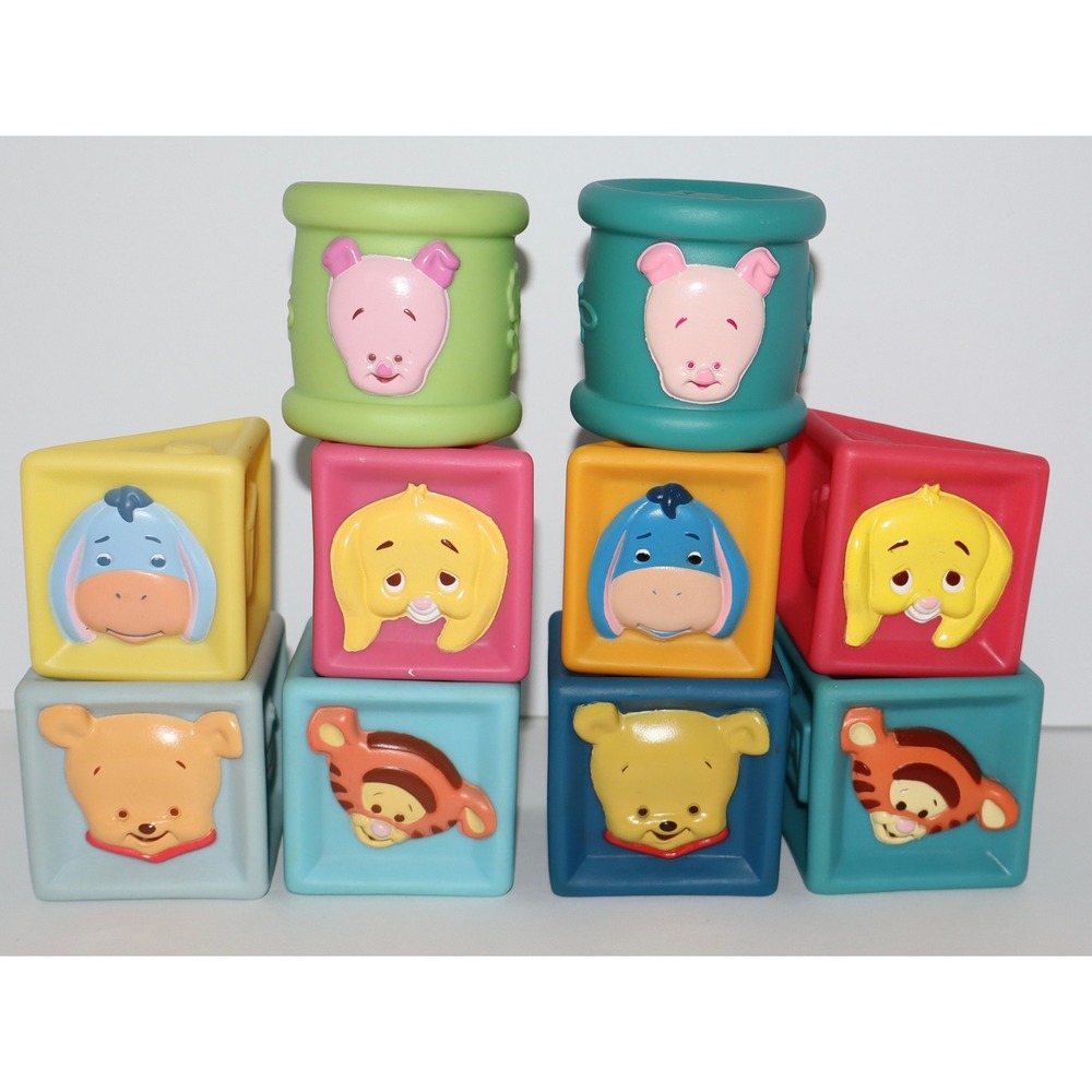 Disney Winnie the Pooh Building Blocks Tigger Eeyore Piglet 10 pc Vintage